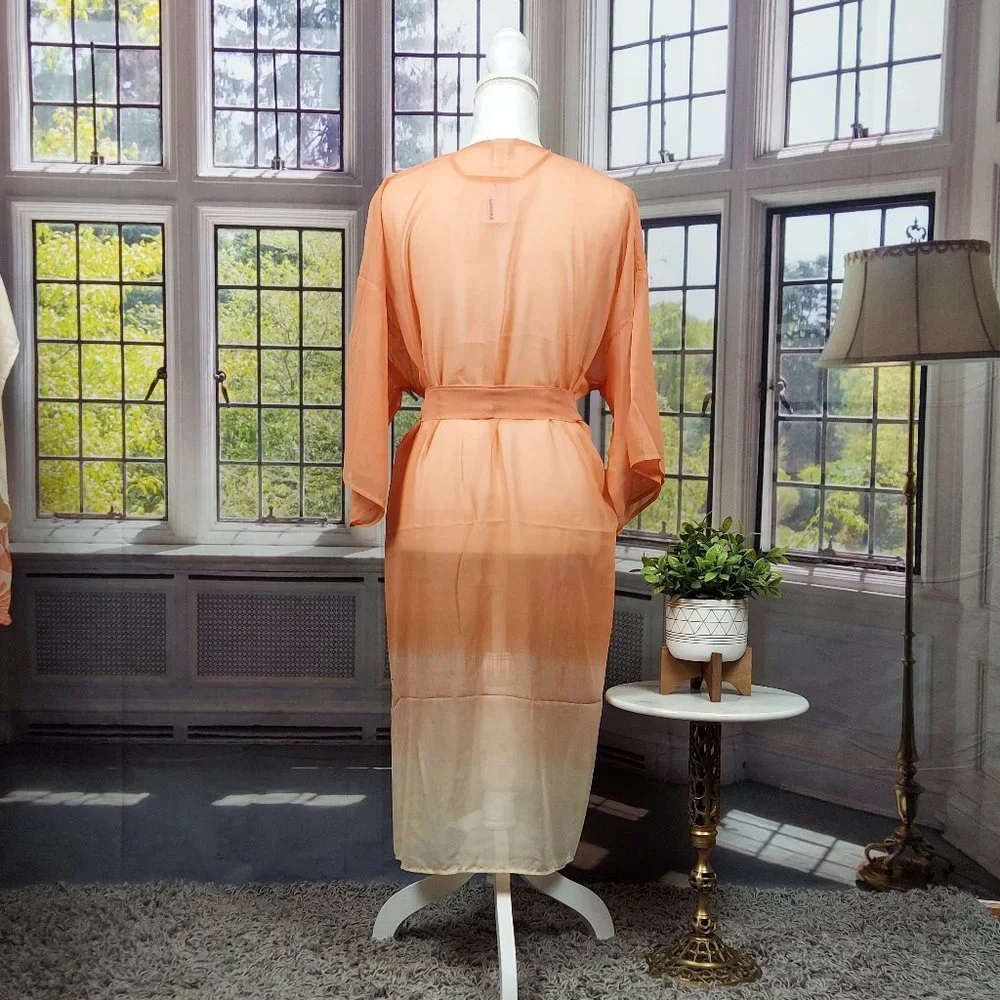 NWT SONOMA OMBRE' BELTED KIMONO (OS / CORAL)